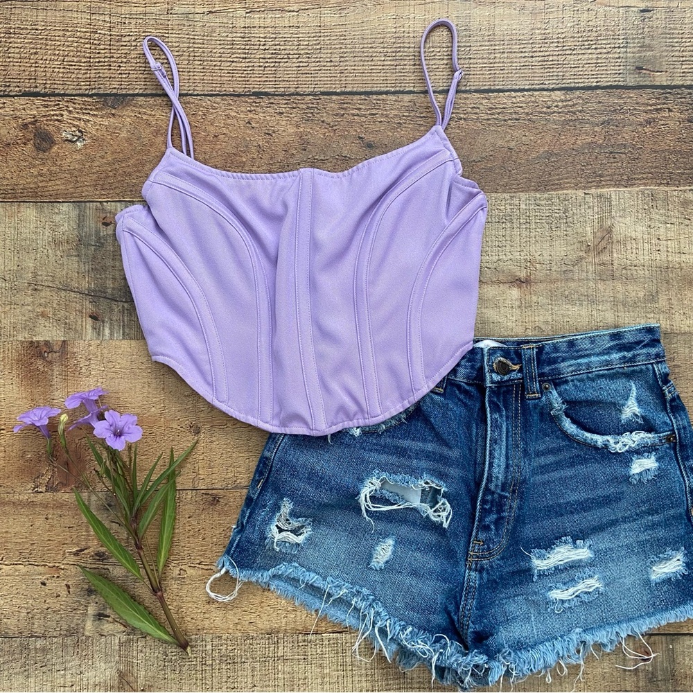 Crop Corset Top Rare London Purple Camisole